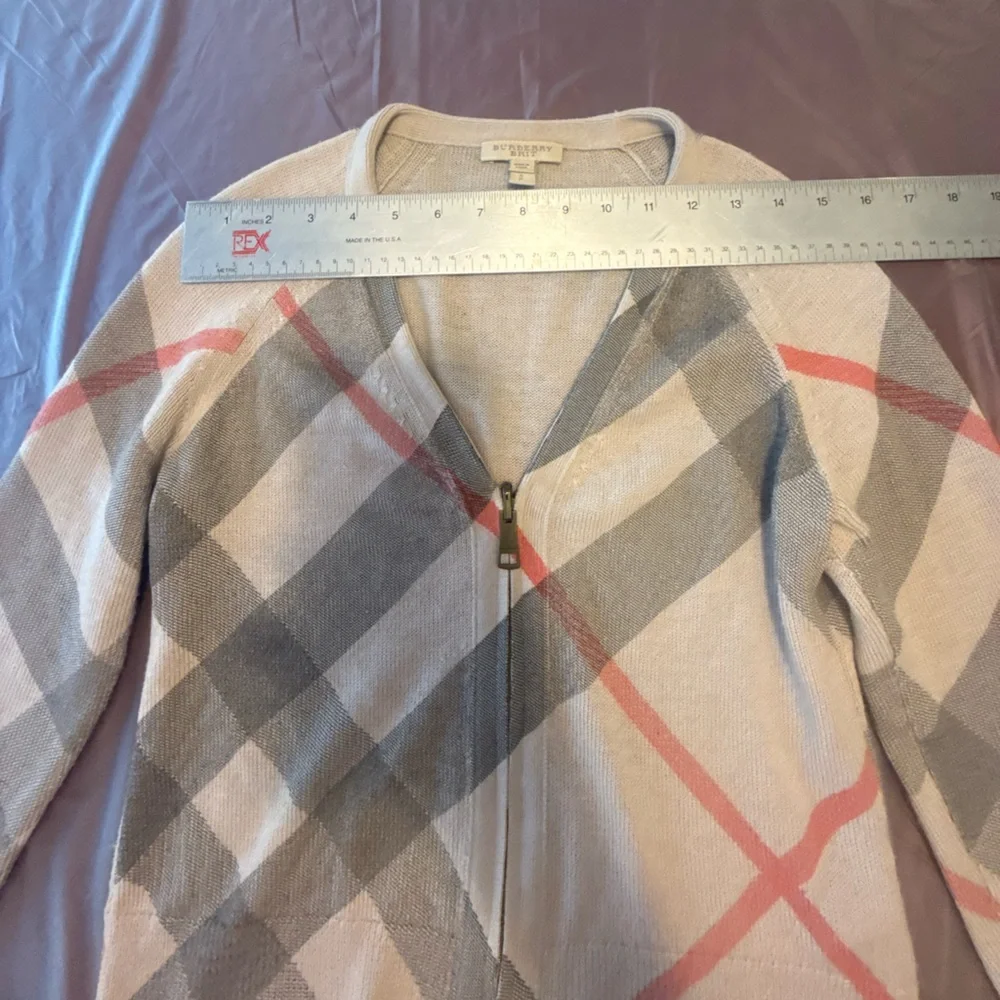 Burberry Brit Tan Merino Wool Novacheck Zip Front Cardigan Size Small - Picture 8 of 12